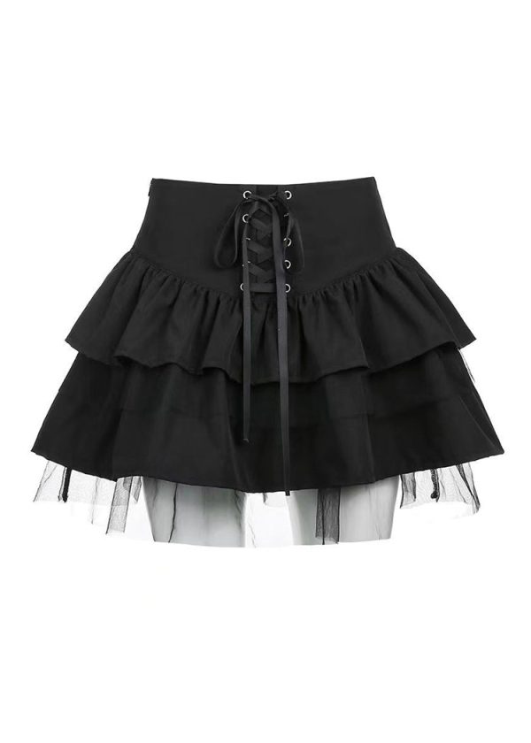 New Black Lace Up High Waist Cotton Pleated Skirt Summer Online Hot Sale - Image 5