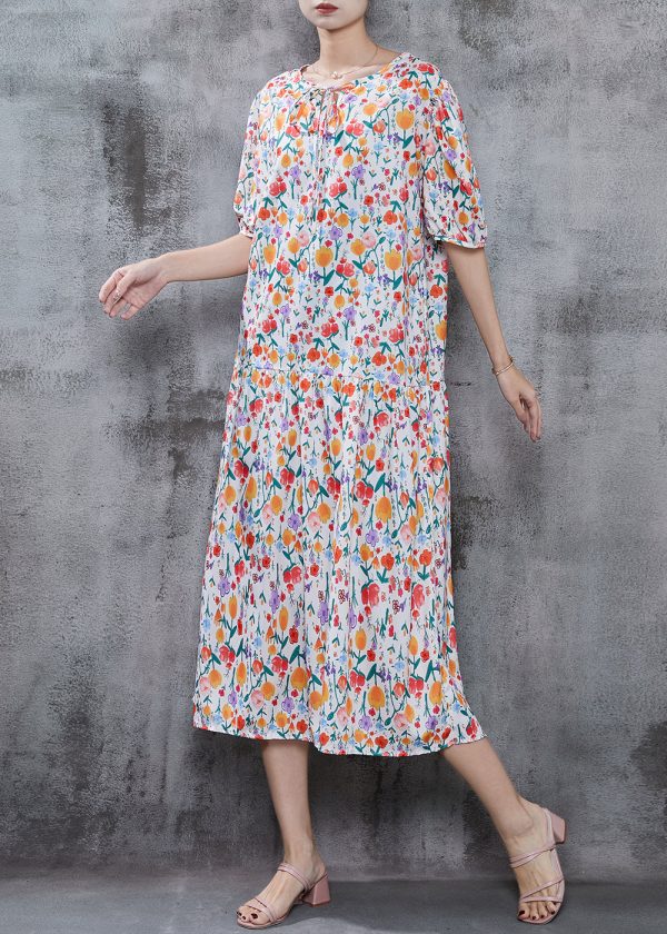 Orange Print Chiffon Long Dress Oversized Summer Discount - Image 3