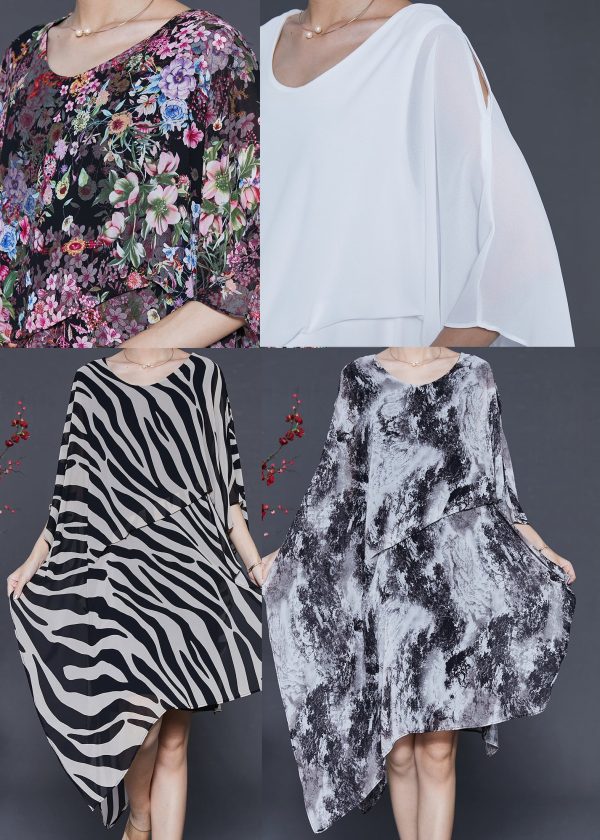 Ink Wash Painting Chiffon Holiday Dress Asymmetrical Design Summer on Sale - Image 5