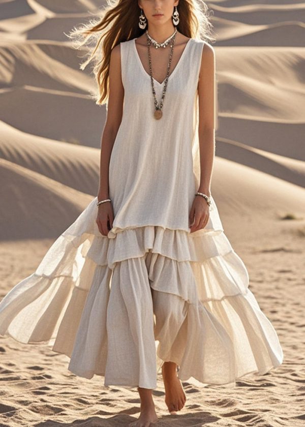 DIY White Exra Large Hem Cotton Maxi Dress Sleeveless Supply