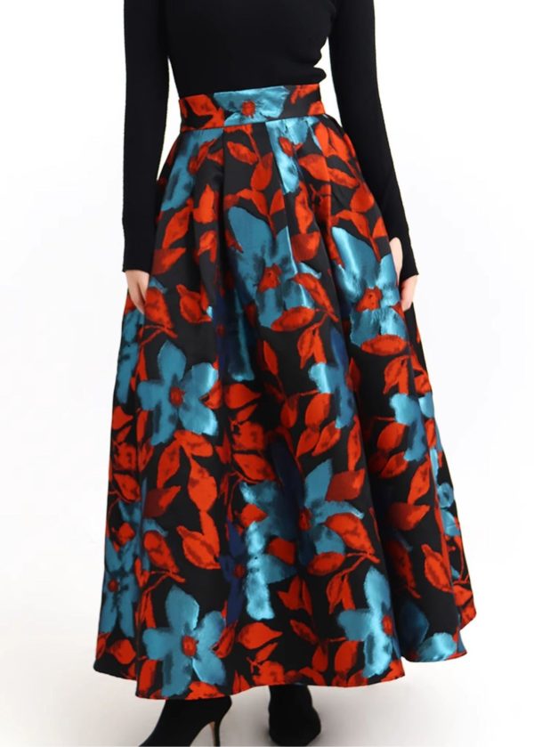 Jacquard Pockets High Waist Cotton Maxi Skirts Spring Online Sale - Image 2