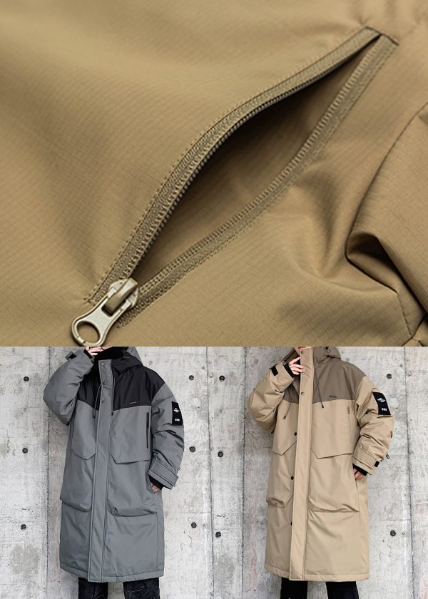 Casual Khaki Hooded Pockets Duck Down Mens Down Coat Winter For Sale - Image 5