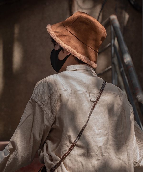 Korean Version Caramel Men s Suede Fuzzy Wool Lined Bucket Hat Online Sale - Image 3