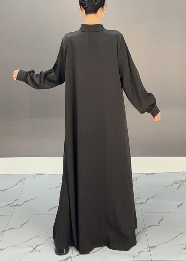 Black Peter Pan Collar Button Party Maxi Dress Spring Online - Image 4