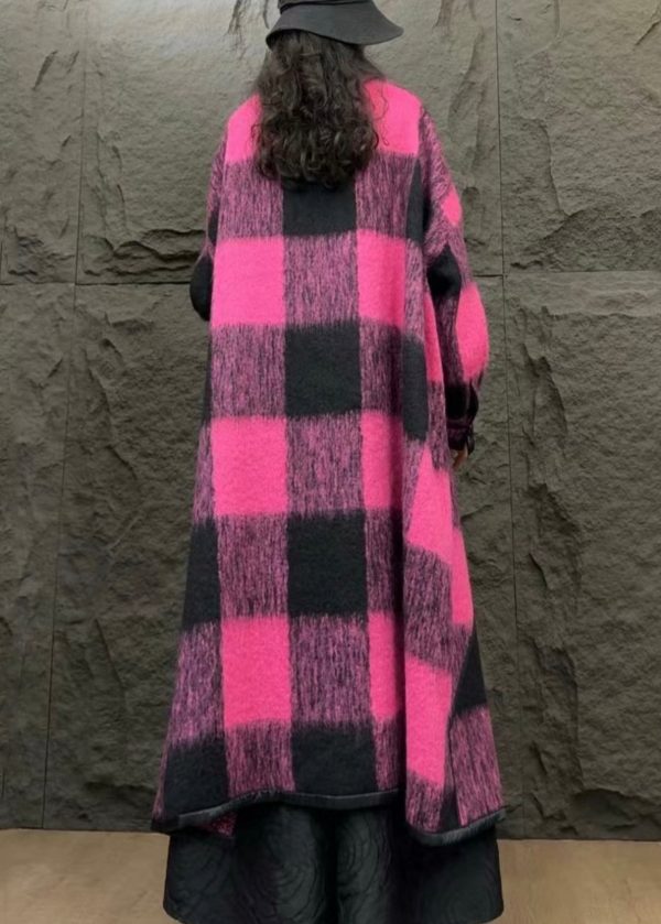 Italian Rose Plaid Pockets Wool Long Coats Winter Online - Image 4