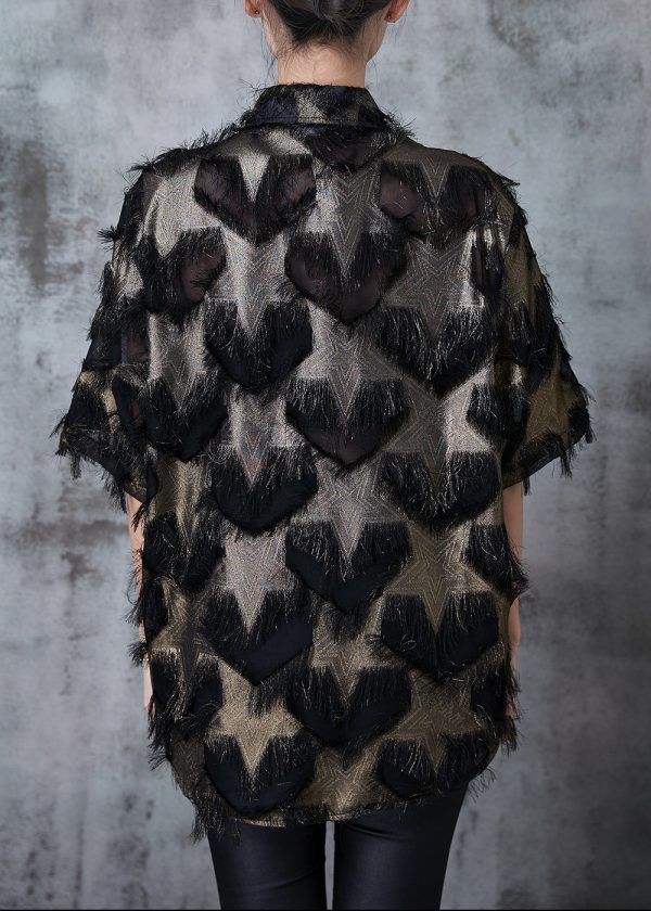 Brown Hollow Out Chiffon Blouse Tops Tasseled Summer For Sale - Image 3