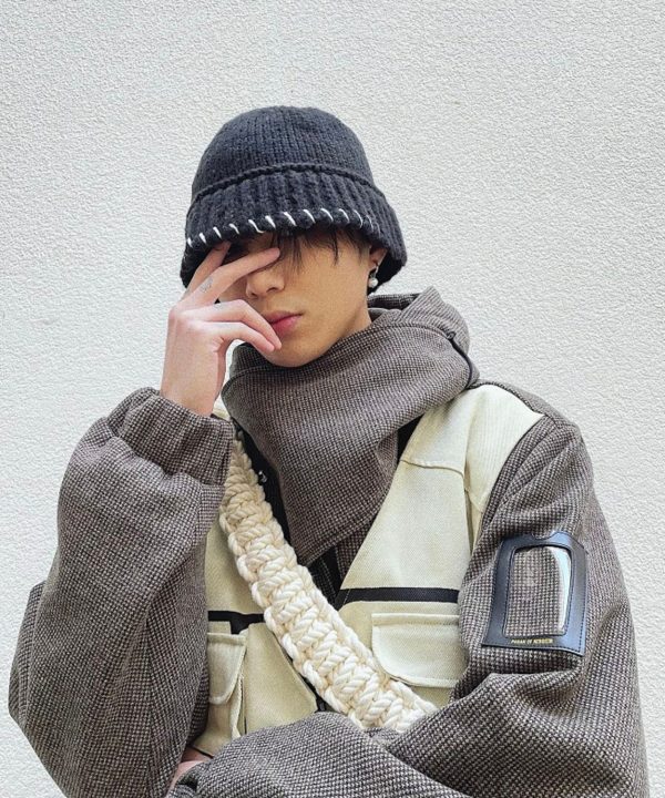 Modern Apricot Versatile Men Cozy Knit Bucket Hat Fashion - Image 4