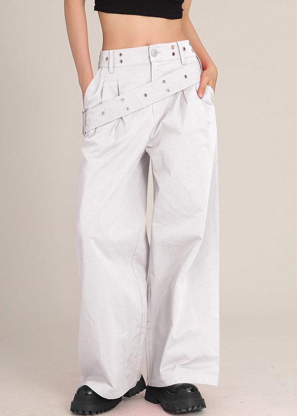 Modern Rose Asymmetrical Pockets High Waist Cotton Pants Spring Cheap - Image 2