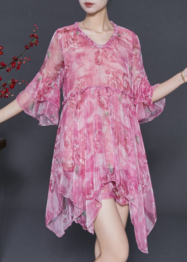 Beautiful Rose Asymmetrical Print Chiffon Mini Dress Two Piece Set Summer Online now - Image 3