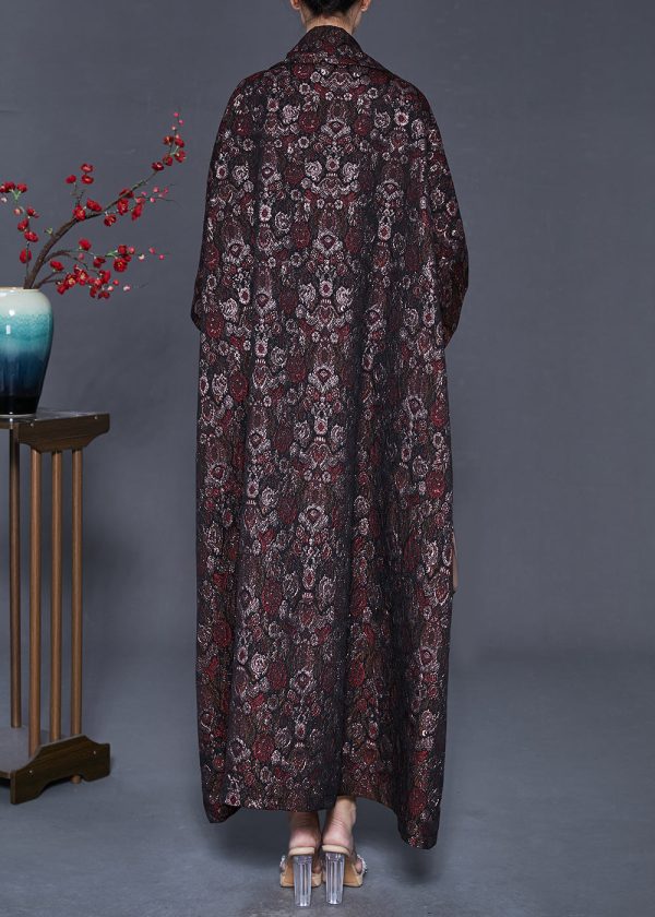 Plus Size Dull Red Oversized Print Cotton Trench Spring Supply - Image 4