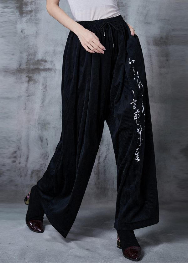 Art Black Oversized Print Corduroy Straight Pants Fall Online Sale