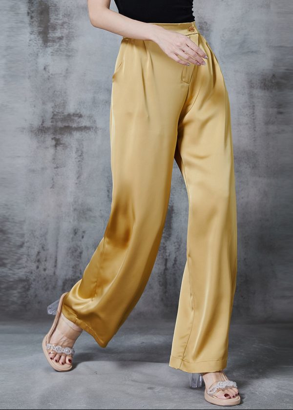 Modern Yellow Draping Silk Straight Pants Spring For Cheap - Image 3
