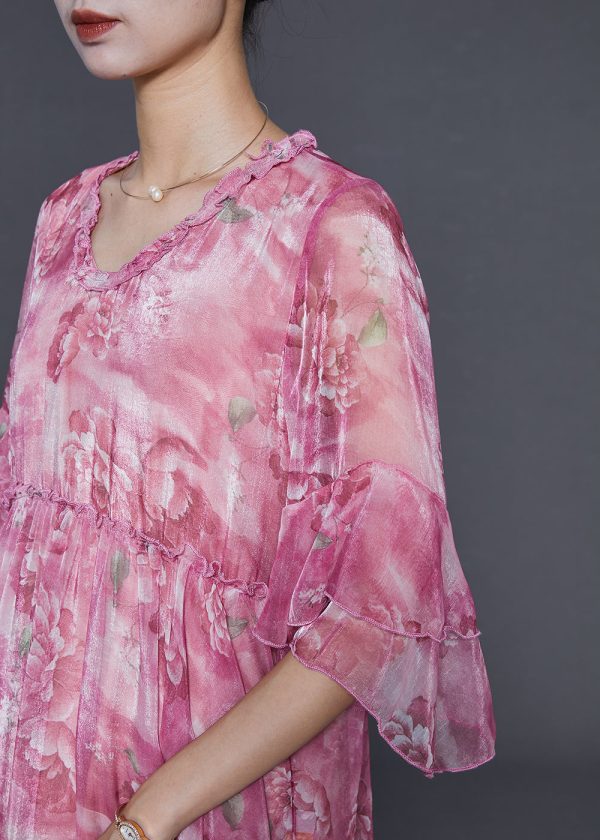 Beautiful Rose Asymmetrical Print Chiffon Mini Dress Two Piece Set Summer Online now - Image 5