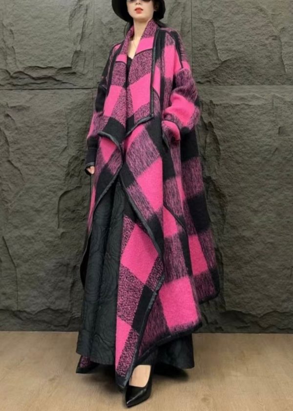 Italian Rose Plaid Pockets Wool Long Coats Winter Online - Image 2