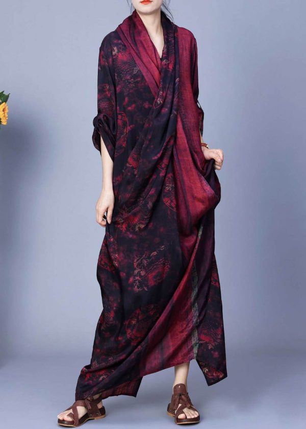 Vintage Red Asymmetrical Back Side Open Silk Cotton Dress Spring For Sale - Image 2