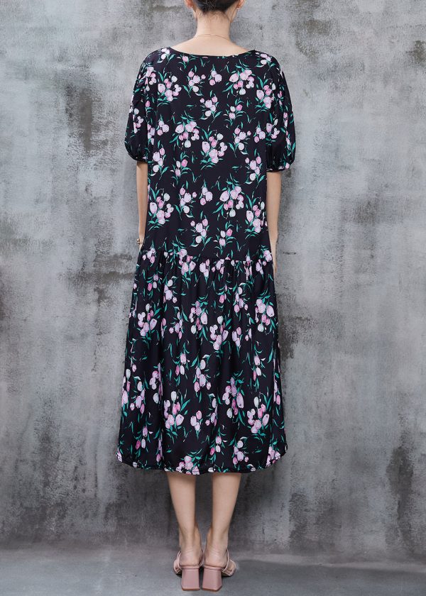 Casual Black Oversized Print Chiffon Holiday Dress Summer For Cheap - Image 4