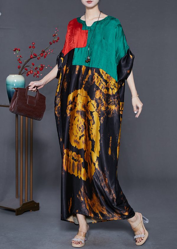 Original Design Colorblock Oversized Print Silk Dress Summer Online now - Image 2