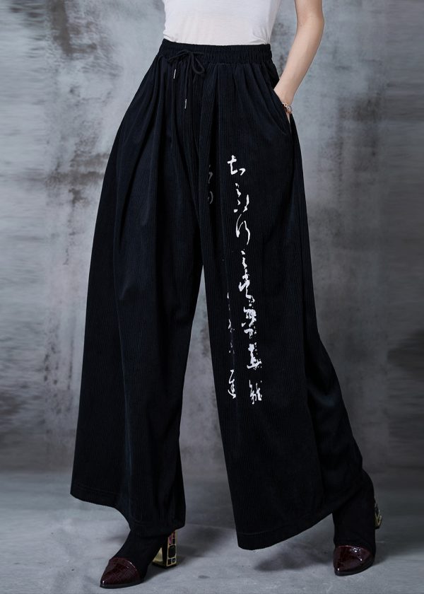 Art Black Oversized Print Corduroy Straight Pants Fall Online Sale - Image 2