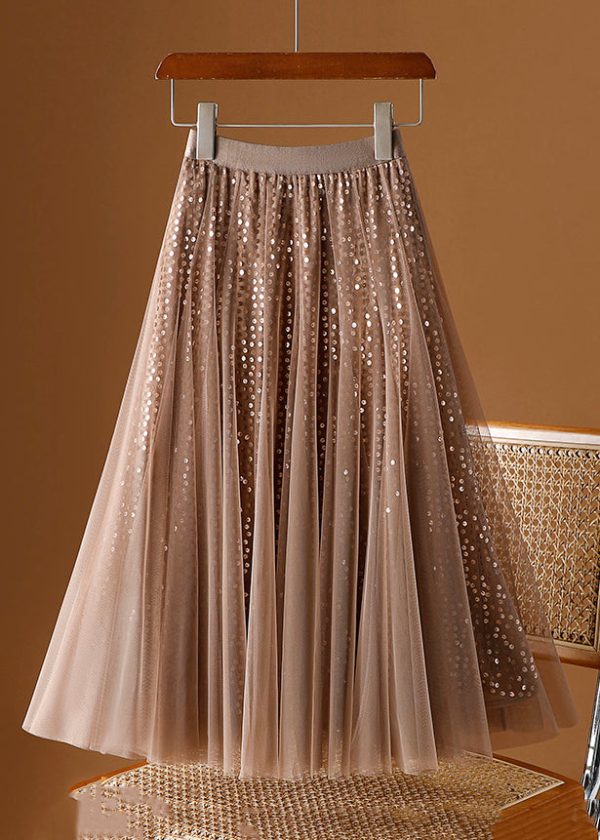 Loose Coffee Sequins Elastic Waist Tulle Skirt Spring Supply - Image 4