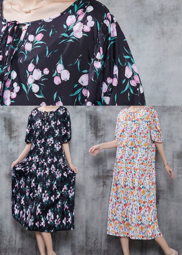 Casual Black Oversized Print Chiffon Holiday Dress Summer For Cheap - Image 5