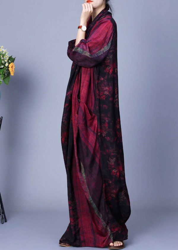 Vintage Red Asymmetrical Back Side Open Silk Cotton Dress Spring For Sale - Image 4