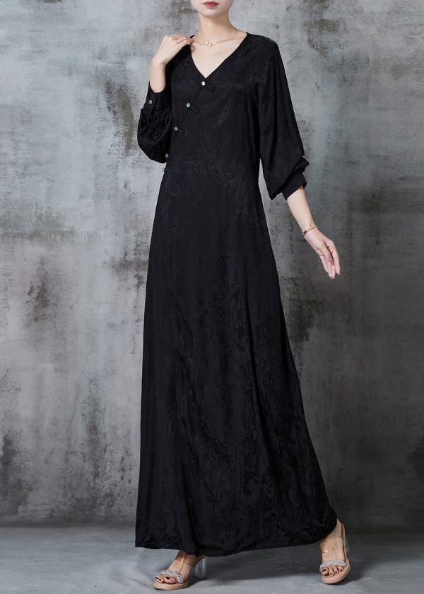 Handmade Black Jacquard Chinese Button Silk Dress Spring Online - Image 2