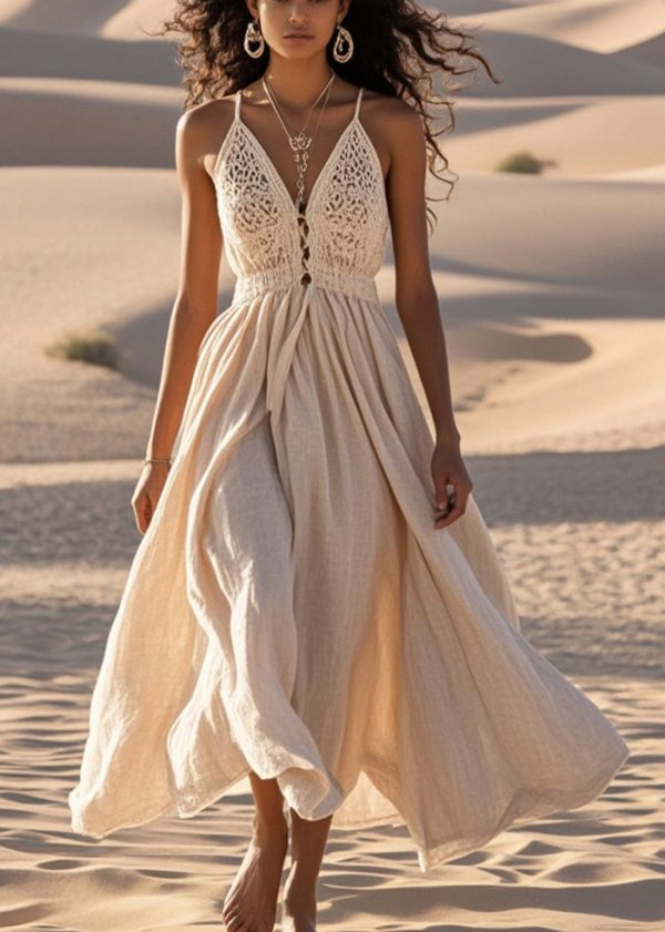 Modern Apricot Hollow Out Exra Large Hem Cotton Summer Dress For Sale - Image 3