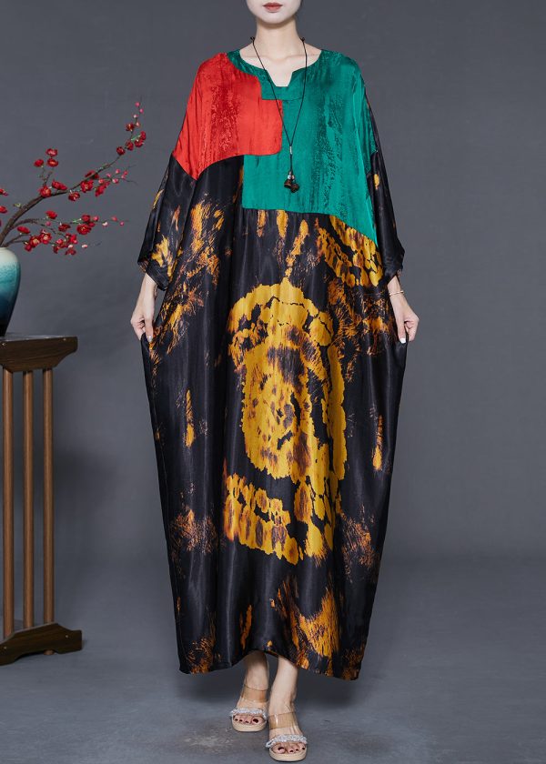 Original Design Colorblock Oversized Print Silk Dress Summer Online now - Image 3