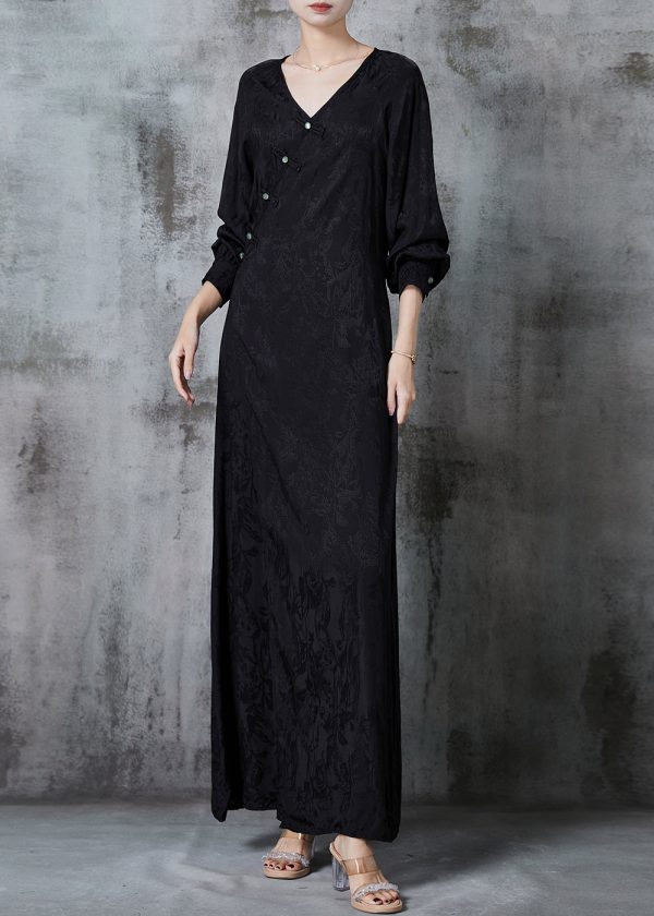 Handmade Black Jacquard Chinese Button Silk Dress Spring Online - Image 3
