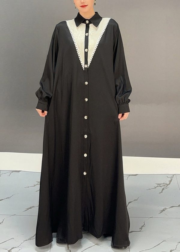 Black Peter Pan Collar Button Party Maxi Dress Spring Online - Image 2