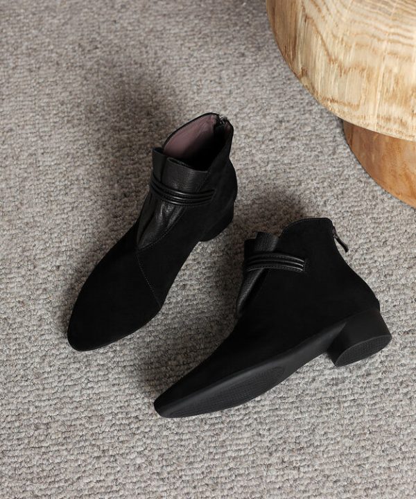 French Brown Suede Splicing Ankle Boots Pointed Toe For Sale - Image 2