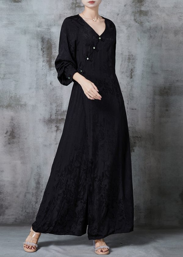 Handmade Black Jacquard Chinese Button Silk Dress Spring Online