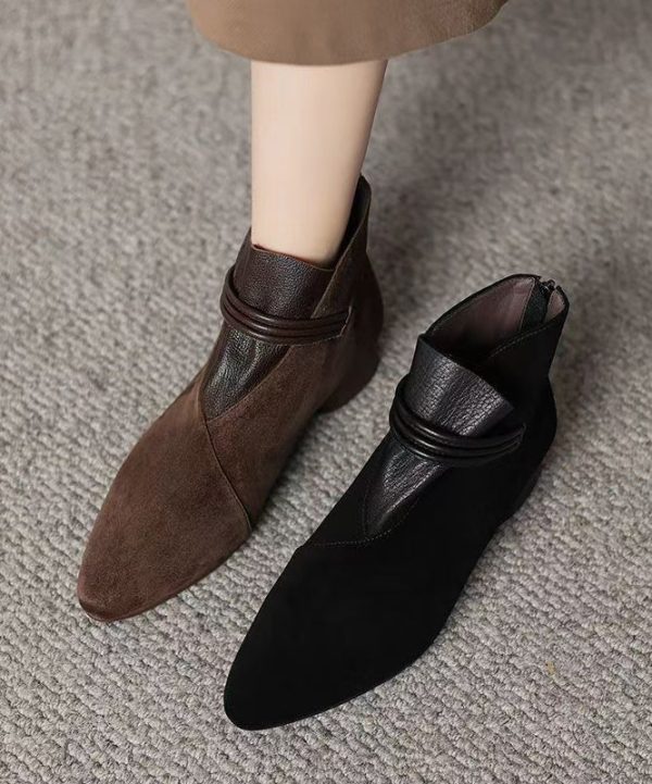 French Brown Suede Splicing Ankle Boots Pointed Toe For Sale