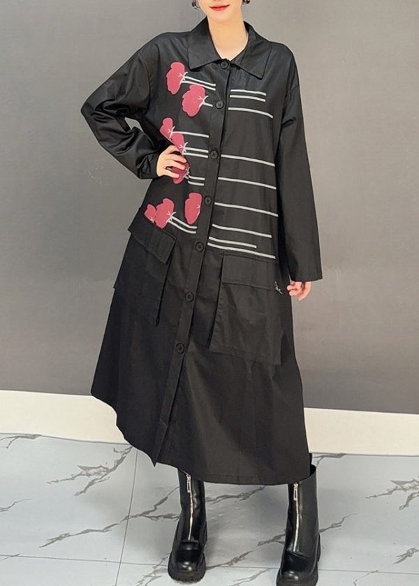 Black Pockets Maxi Dress Peter Pan Collar Spring Supply