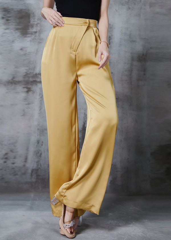 Modern Yellow Draping Silk Straight Pants Spring For Cheap