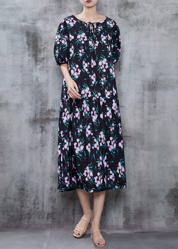Casual Black Oversized Print Chiffon Holiday Dress Summer For Cheap - Image 2