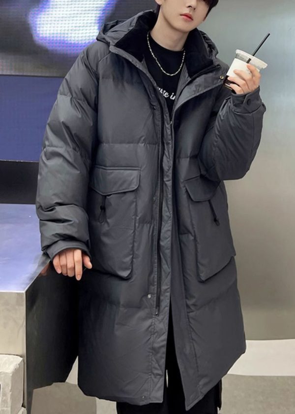 Simple Grey Hooded Pockets Duck Down Men Coats Winter Sale - Image 4